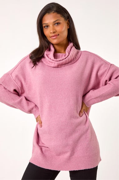 Roman Light Pink Relaxed Roll Neck Jumper