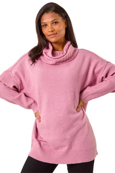 Roman Light Pink Relaxed Roll Neck Jumper