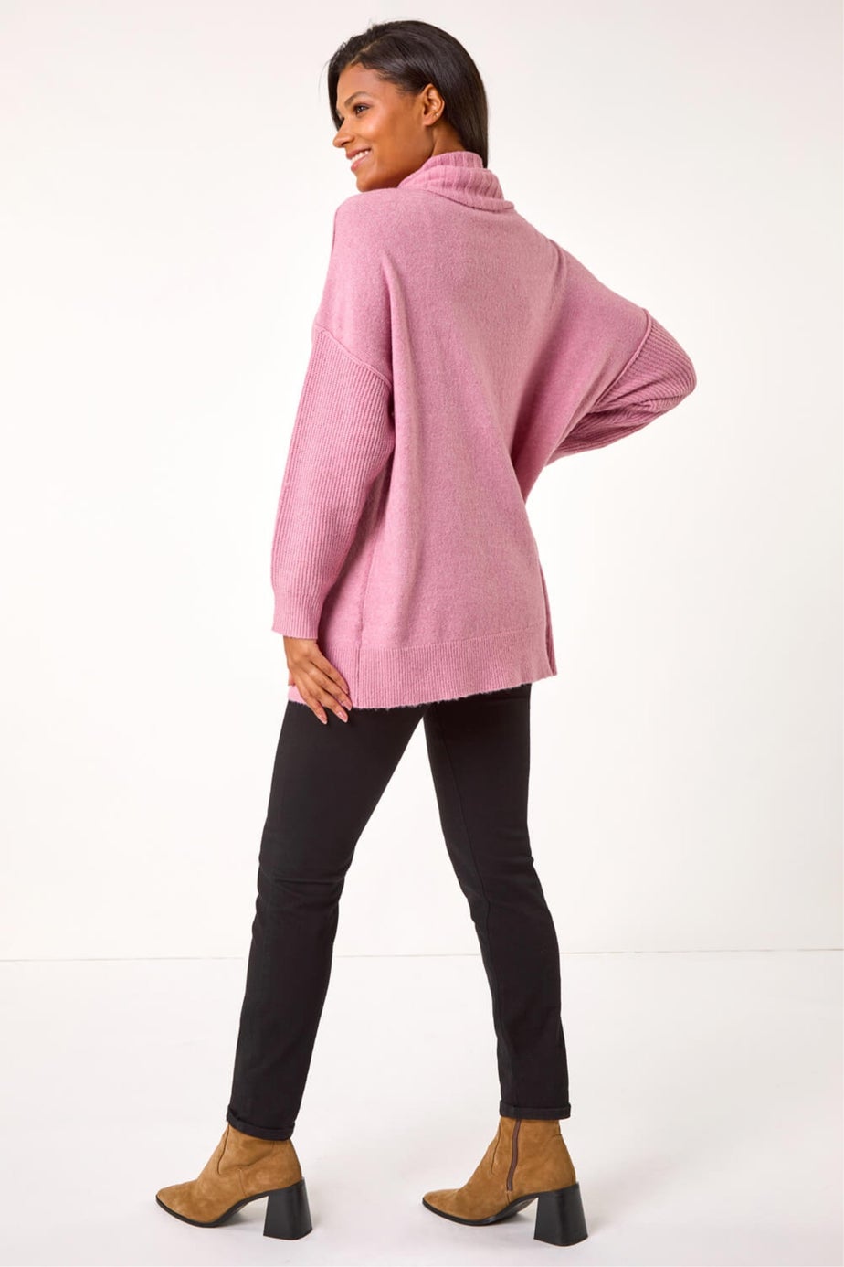 Roman Light Pink Relaxed Roll Neck Jumper
