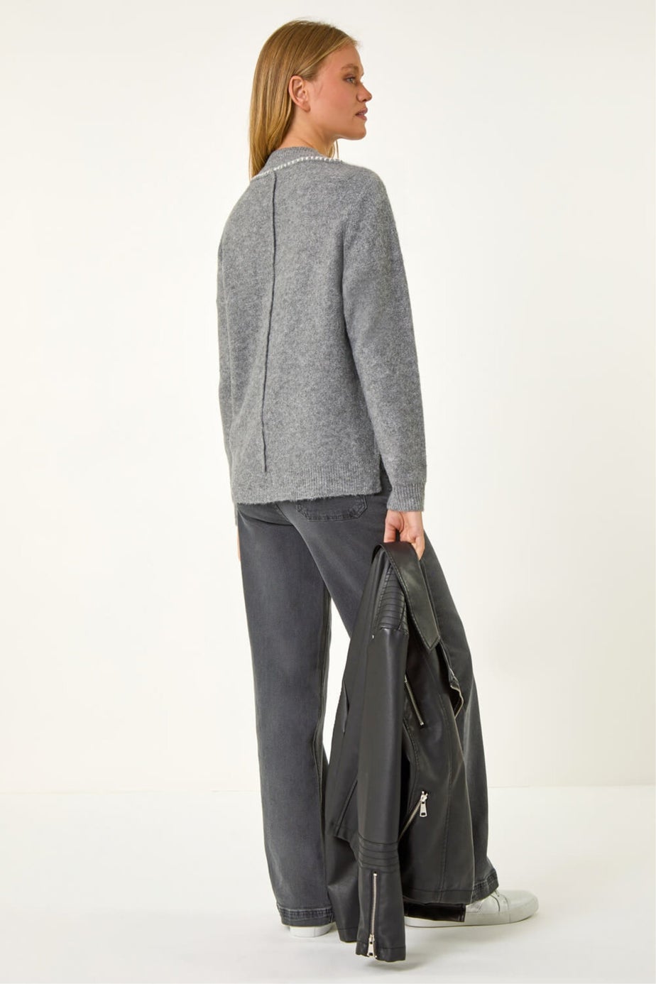 Roman Grey Funnel Neck Seam Detail Jumper