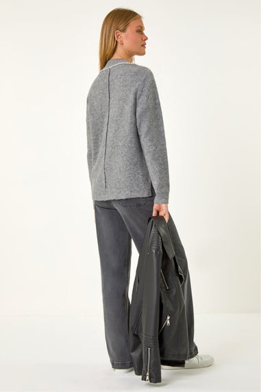 Roman Grey Funnel Neck Seam Detail Jumper