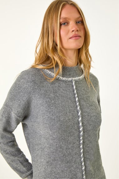 Roman Grey Funnel Neck Seam Detail Jumper