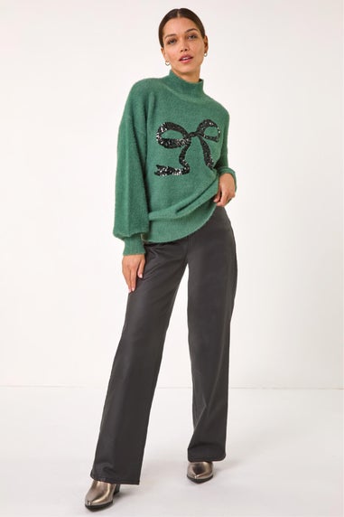 Roman Green Festive Sequin Bow Knit Jumper