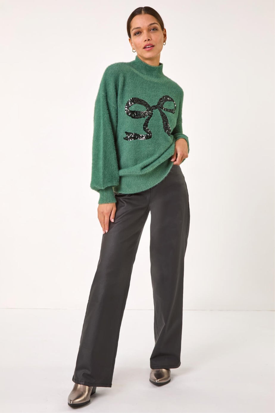 Roman Green Festive Sequin Bow Knit Jumper