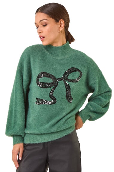 Roman Green Festive Sequin Bow Knit Jumper