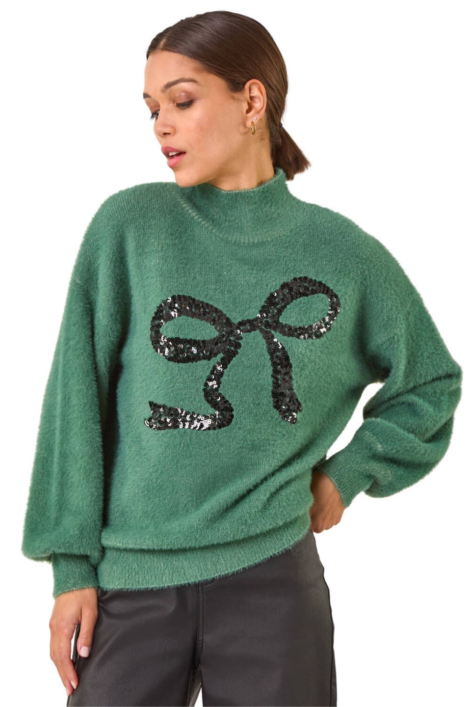 Roman Green Festive Sequin Bow Knit Jumper