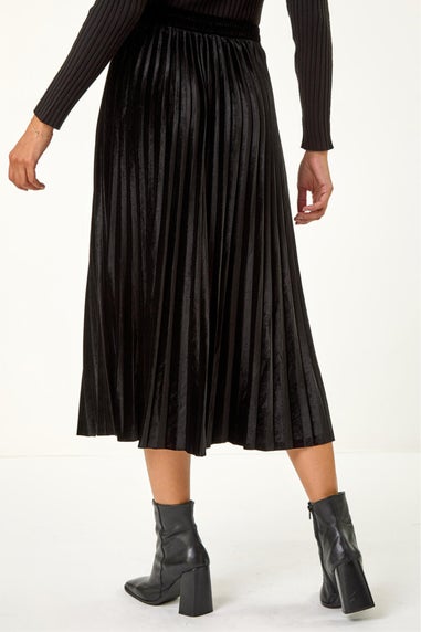 Roman Black Velvet Pleated Midi Skirt
