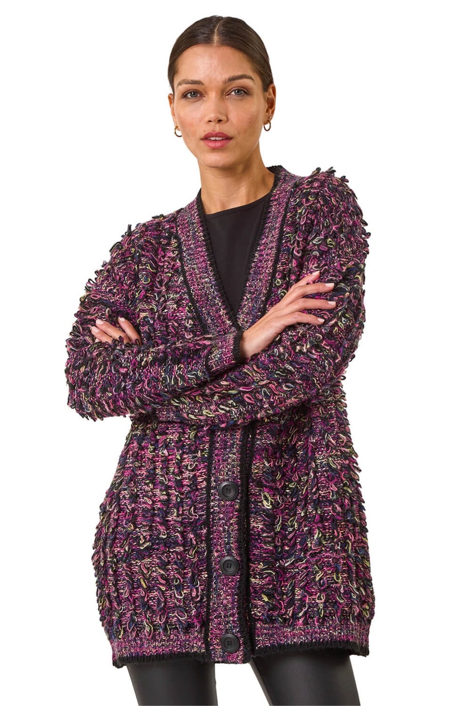Roman Purple Loop Knit Button Cardigan