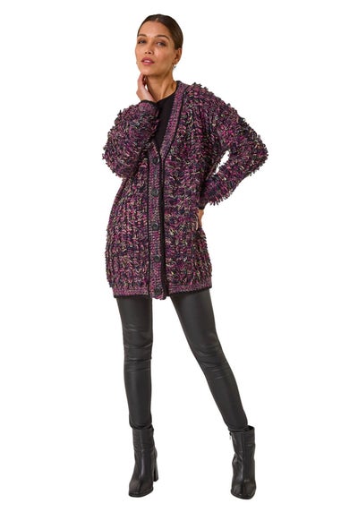 Roman Purple Loop Knit Button Cardigan