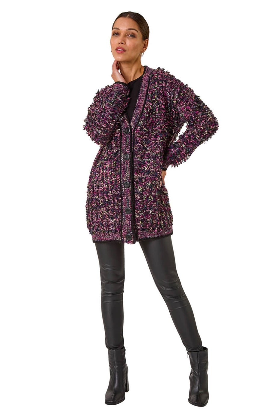 Roman Purple Loop Knit Button Cardigan