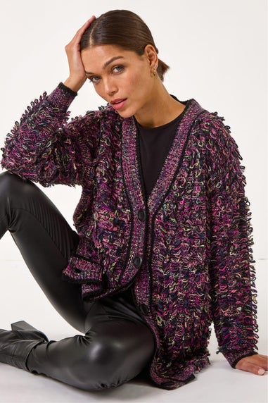 Roman Purple Loop Knit Button Cardigan