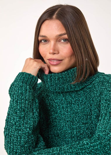 Roman Green Cowl Neck Chenille Knit Jumper