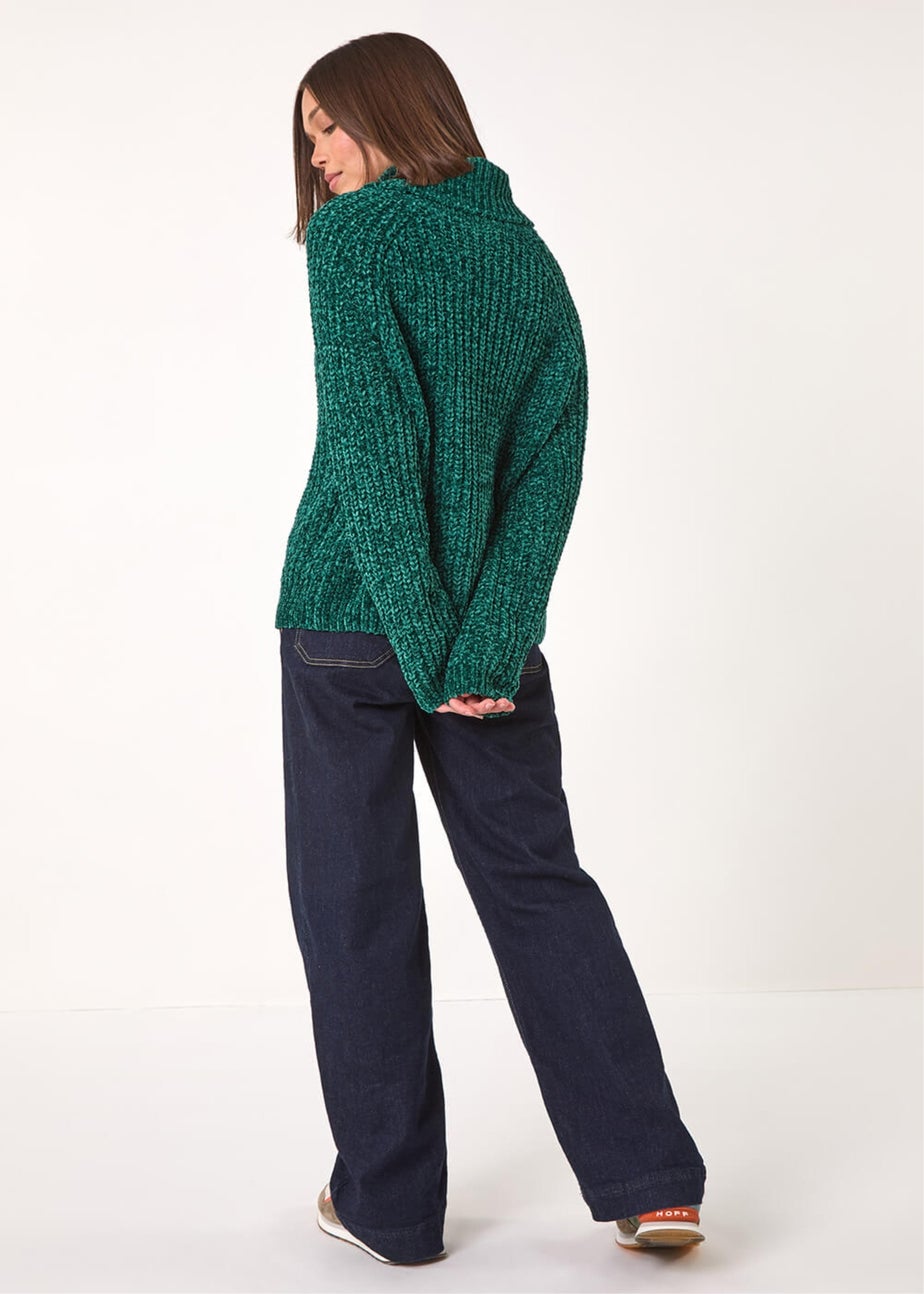 Roman Green Cowl Neck Chenille Knit Jumper