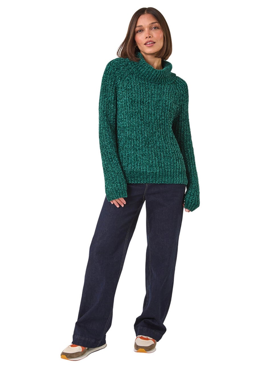 Roman Green Cowl Neck Chenille Knit Jumper