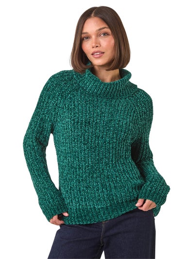Roman Green Cowl Neck Chenille Knit Jumper