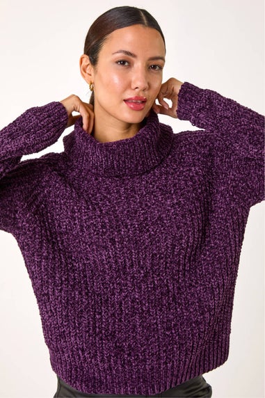 Roman Plum Cowl Neck Chenille Knit Jumper