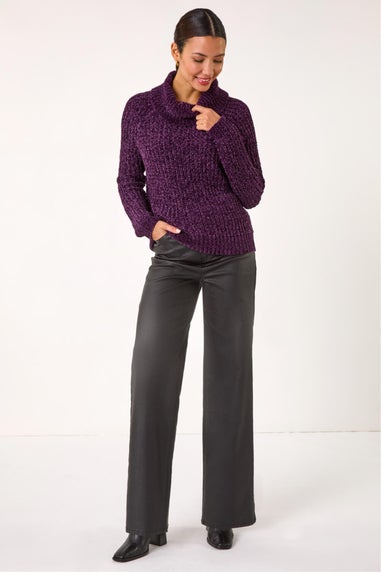Roman Plum Cowl Neck Chenille Knit Jumper