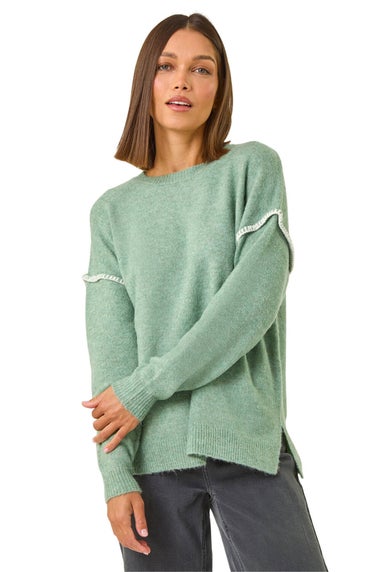 Roman Sage Contrast Stitch Knit Jumper