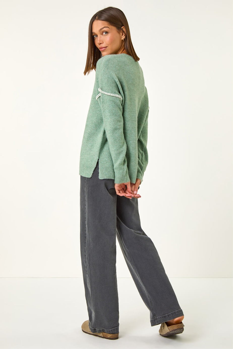 Roman Sage Contrast Stitch Knit Jumper