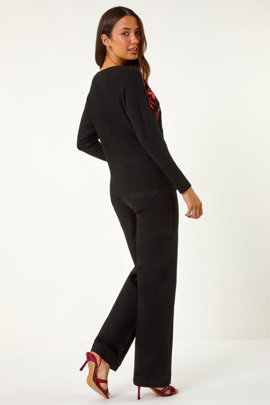 Roman Black Sparkly Floral Knitted Jumper