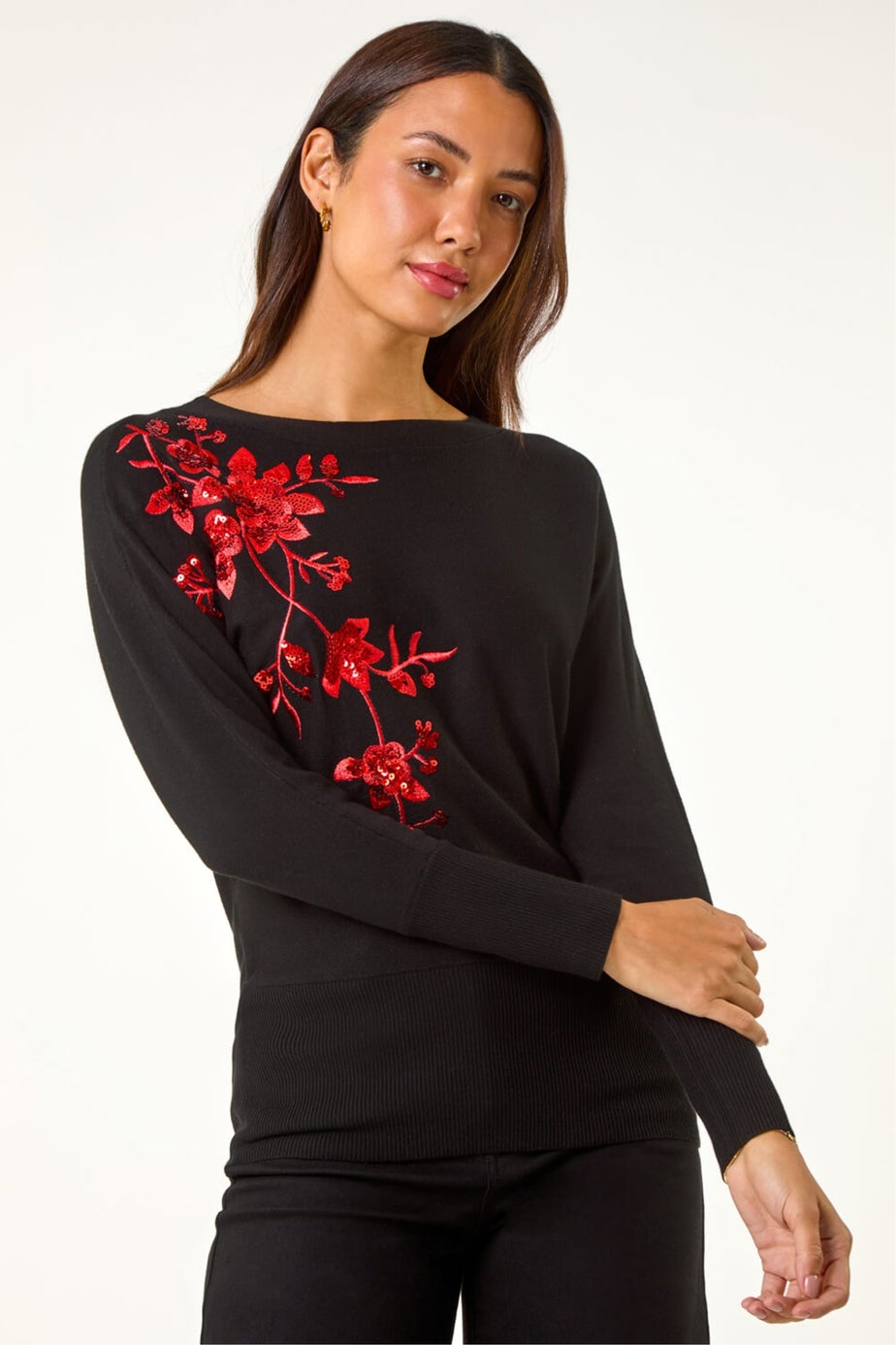 Roman Black Sparkly Floral Knitted Jumper