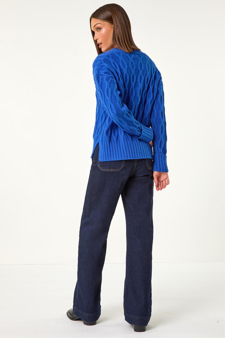 Roman Royal Blue V-Neck Cable Knit Jumper
