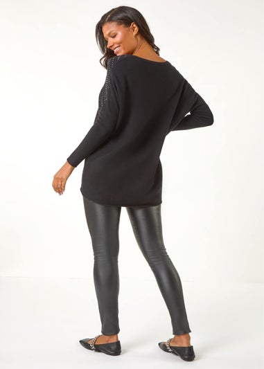 Roman Black Relaxed Sparkly V-Neck Knitted Jumper