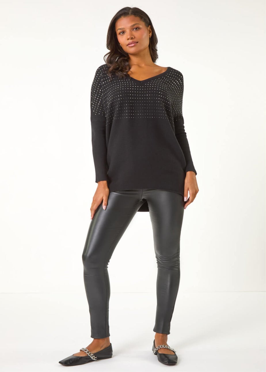 Roman Black Relaxed Sparkly V-Neck Knitted Jumper