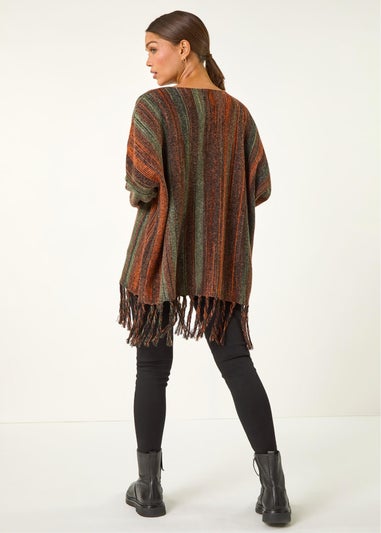 Roman Rust Ombre Vertical Stripe Fringe Jumper