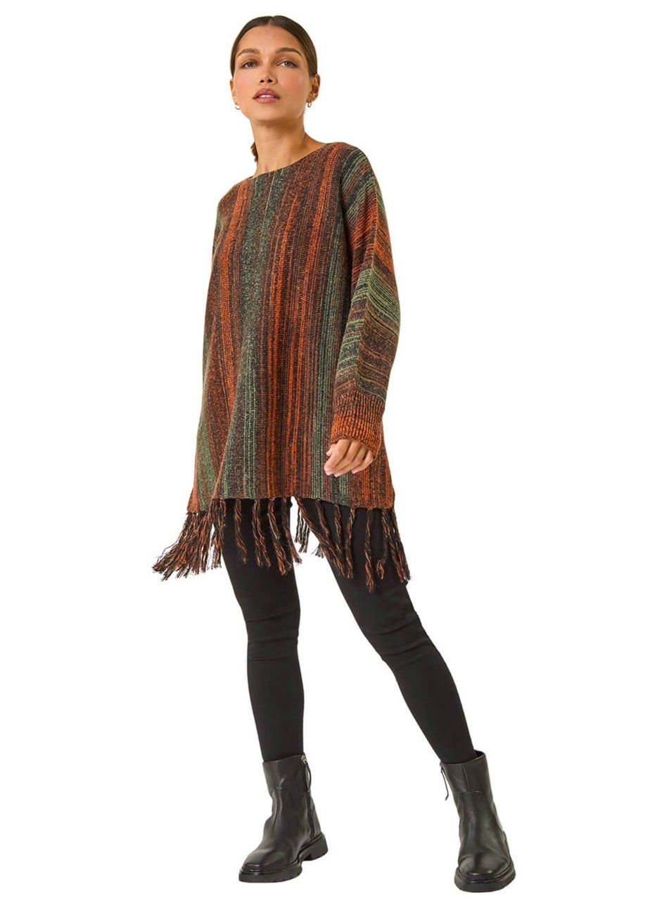 Roman Rust Ombre Vertical Stripe Fringe Jumper