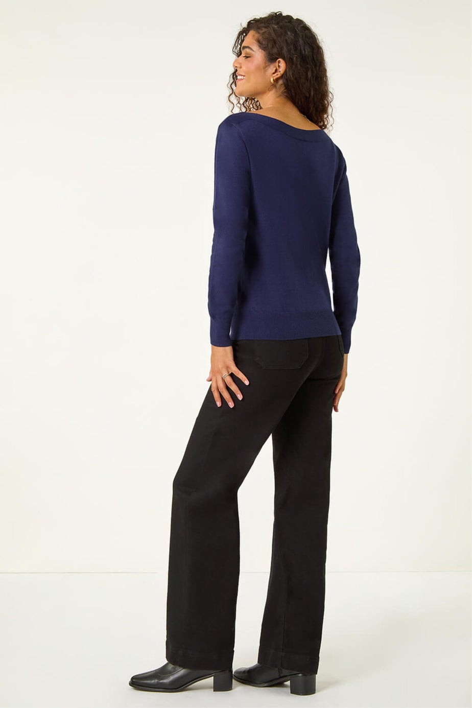Roman Midnight Blue Embellished Boat Neck Jumper