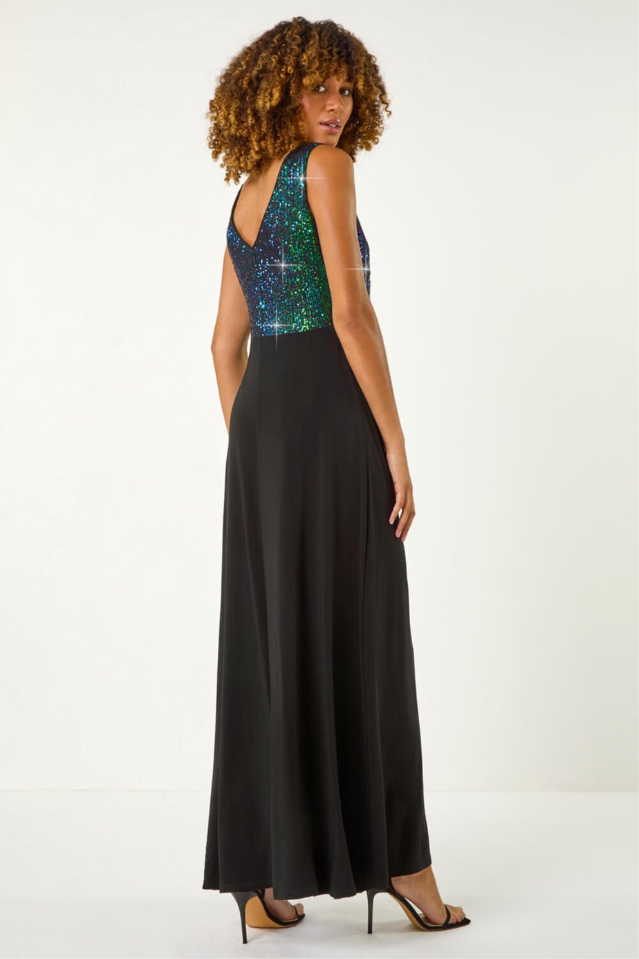 Roman Green Contrast Sequin Bodice Maxi Dress