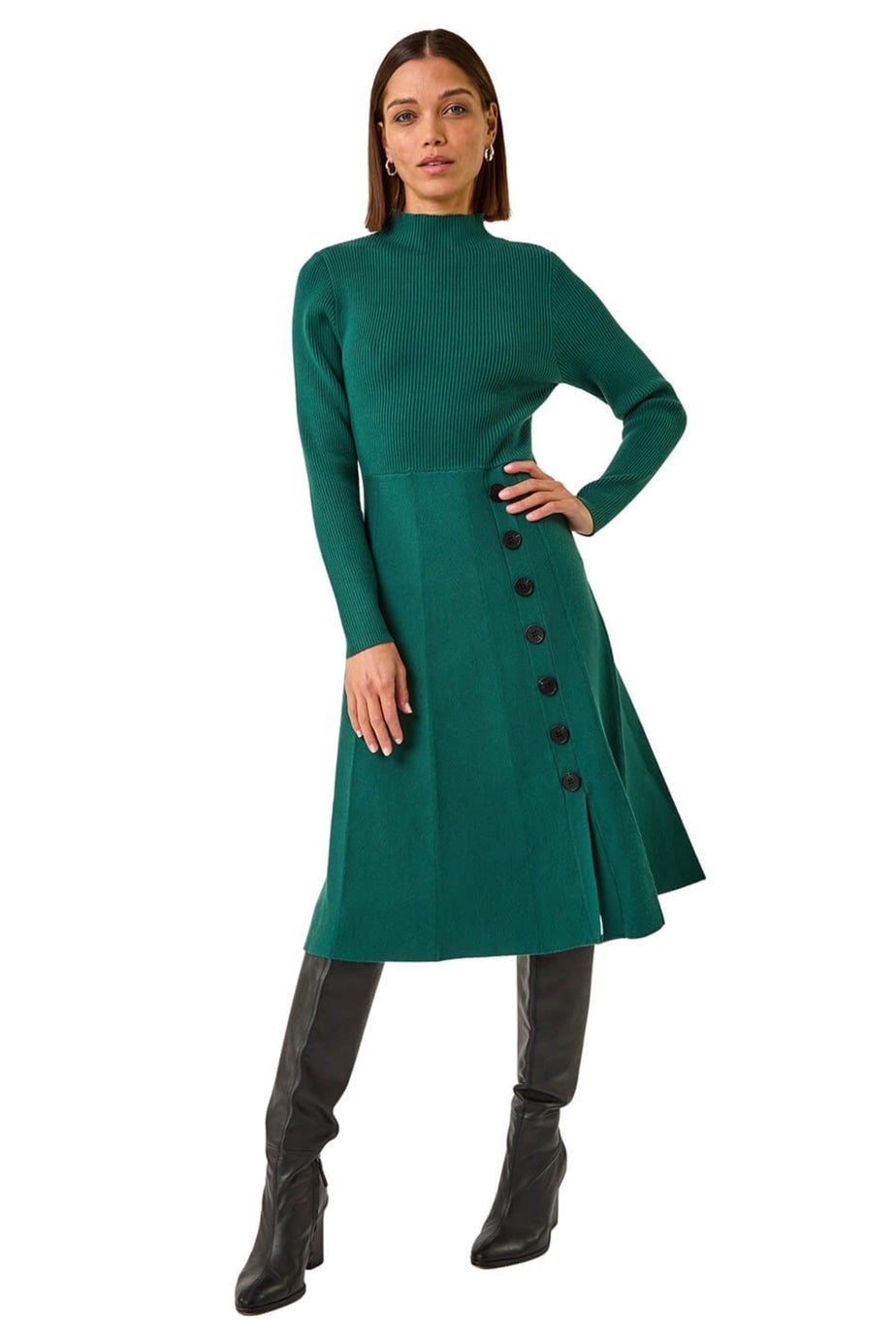 Roman Green Button Detail Knitted Dress