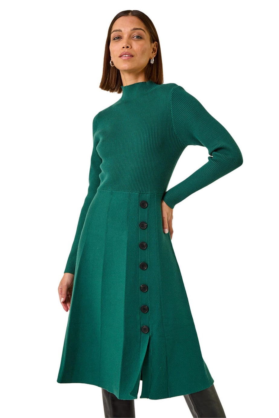 Roman Green Button Detail Knitted Dress
