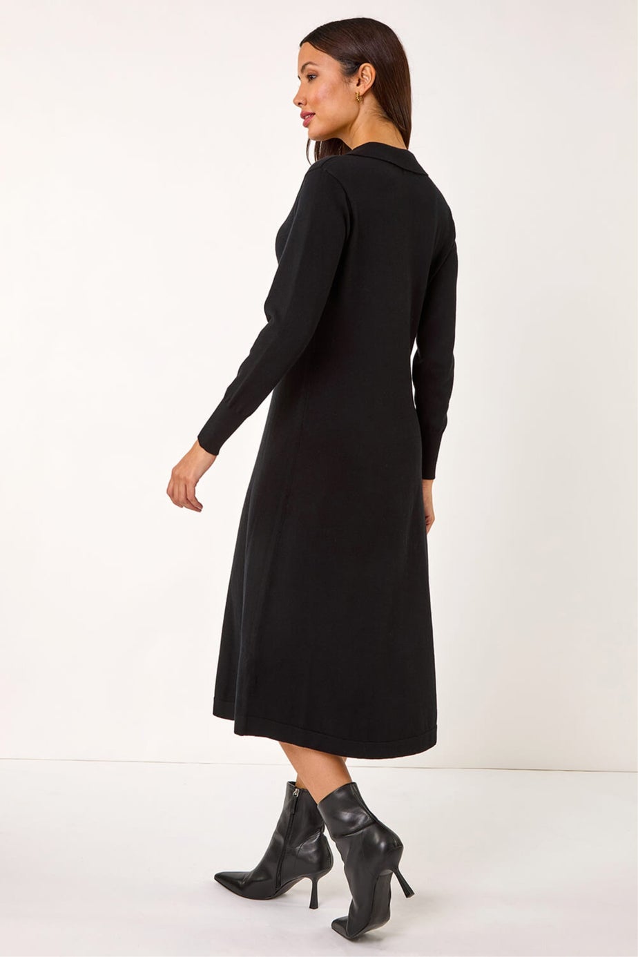 Roman Black Scallop Detail Knitted Midi Dress