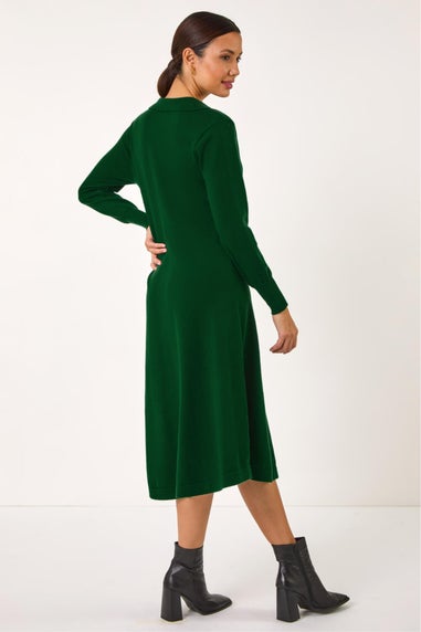 Roman Dark Green Scallop Detail Knitted Midi Dress
