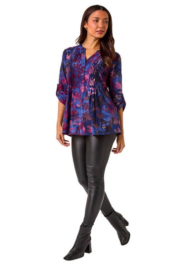 Roman Blue Textured Stretch Pintuck Pleat Shirt