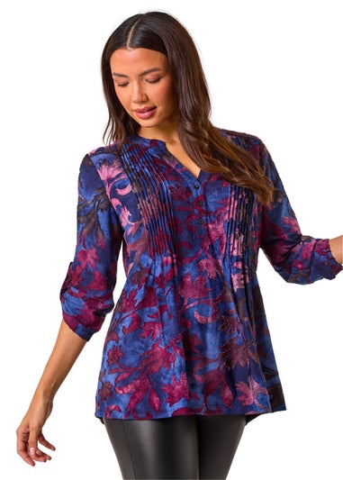 Roman Blue Textured Stretch Pintuck Pleat Shirt