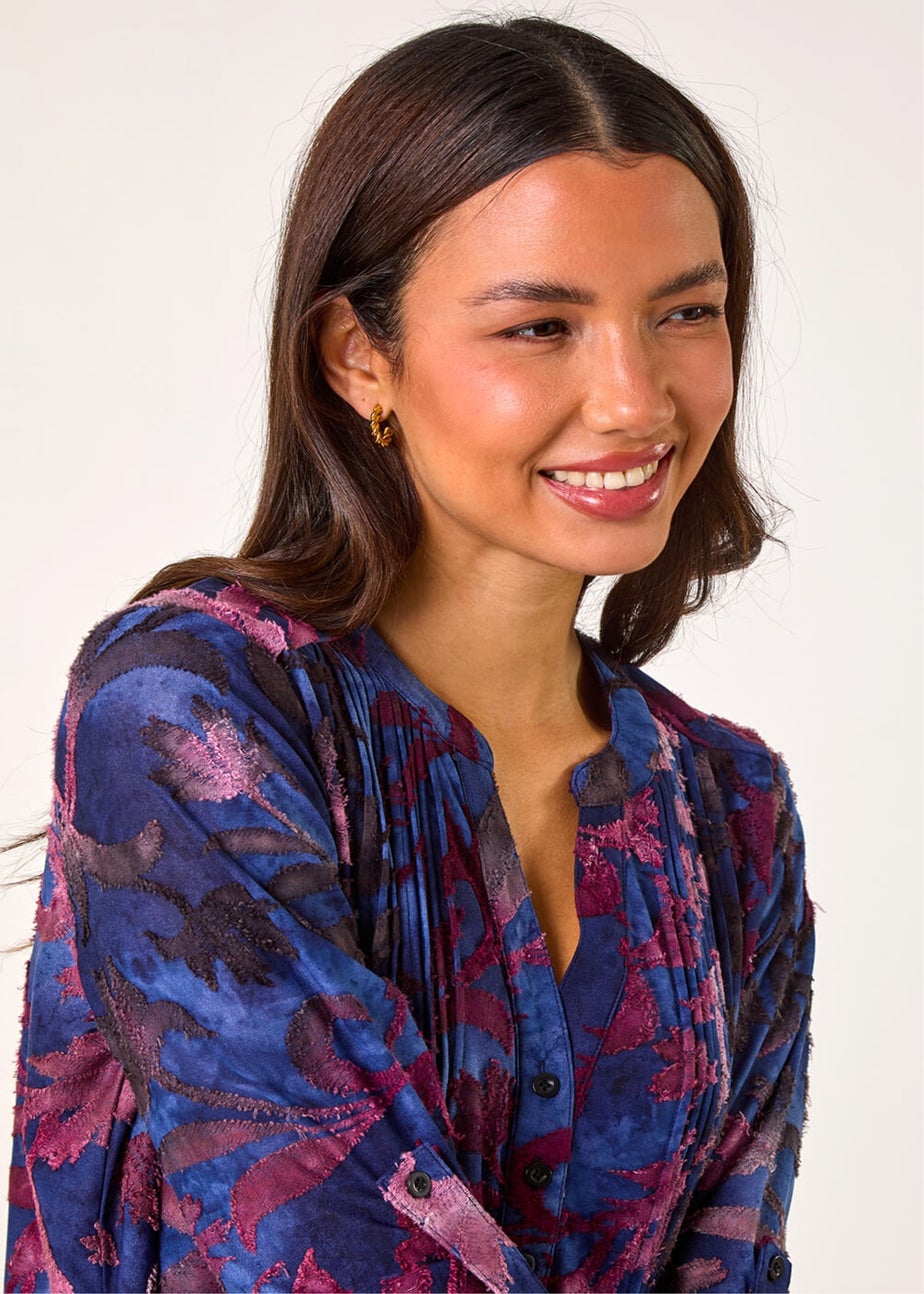 Roman Blue Textured Stretch Pintuck Pleat Shirt