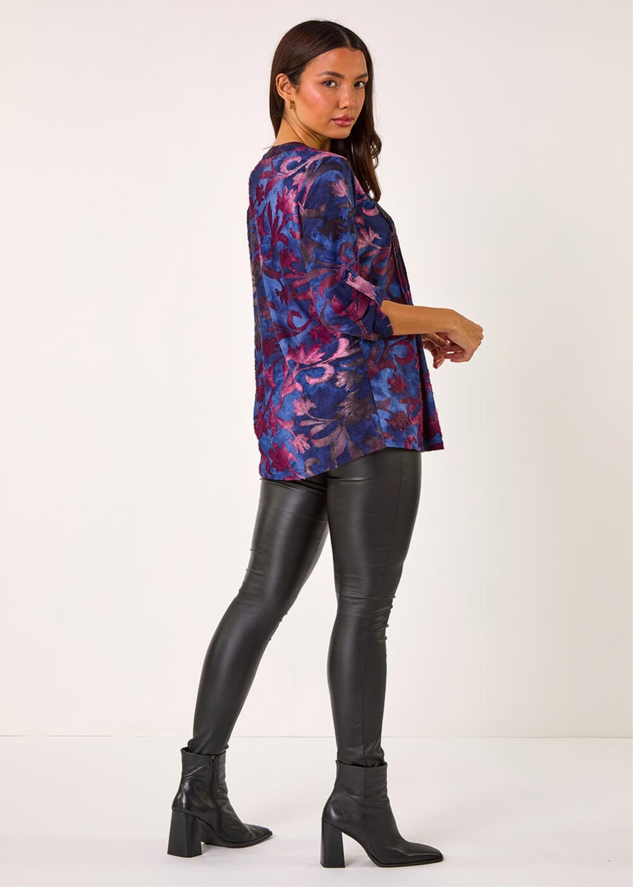 Roman Blue Textured Stretch Pintuck Pleat Shirt