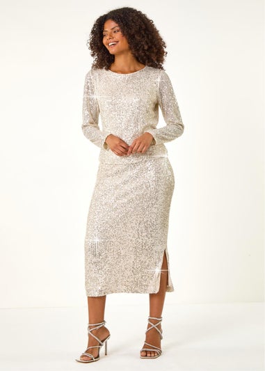 Dusk Champagne Sequin Long Sleeve Stretch Top