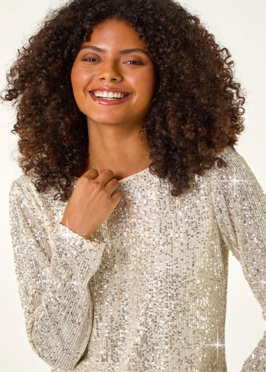 Dusk Champagne Sequin Long Sleeve Stretch Top
