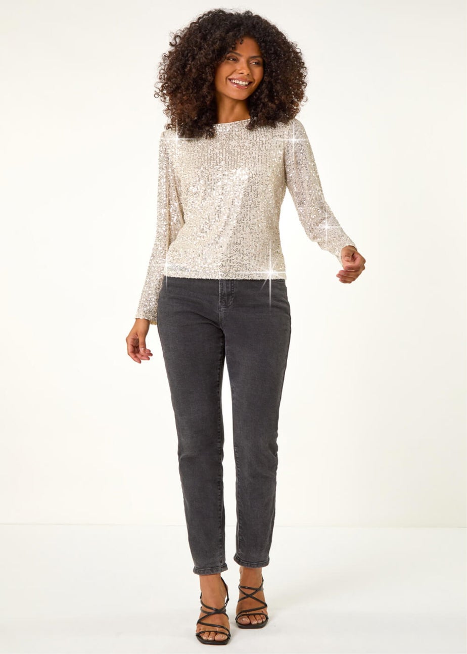 Dusk Champagne Sequin Long Sleeve Stretch Top