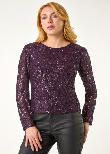 Dusk Purple Sequin Long Sleeve Stretch Top