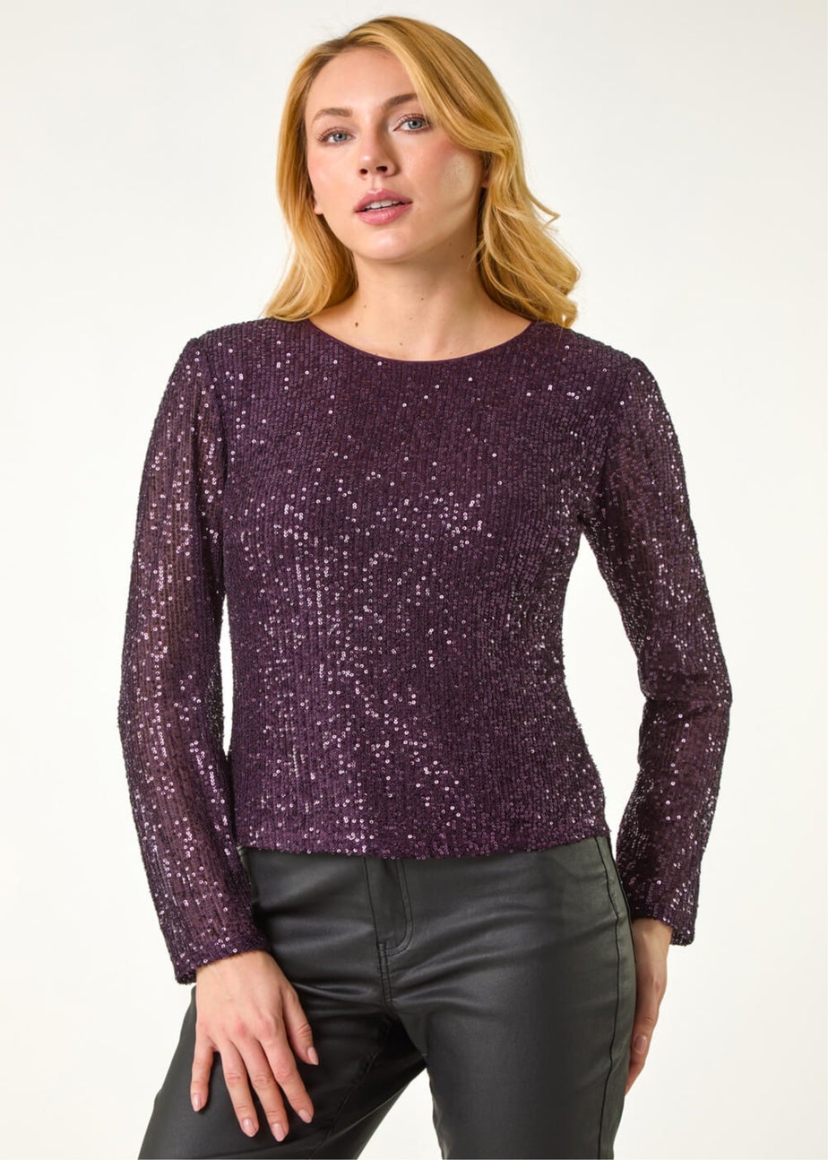 Dusk Purple Sequin Long Sleeve Stretch Top