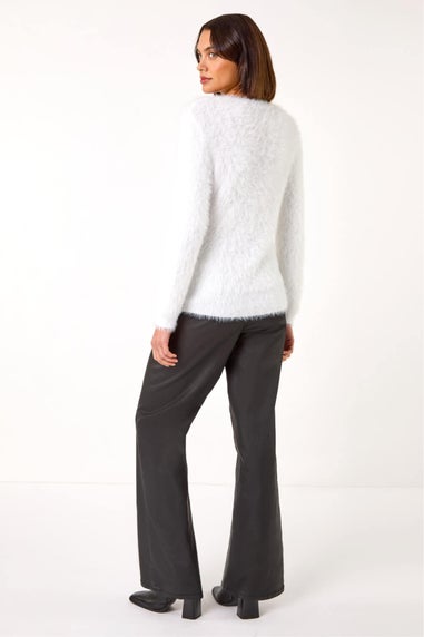 Roman Ivory Embellished Fluffy Knit Jumper