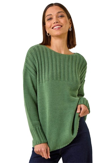 Roman Green Yoke Stitch Detail Jumper