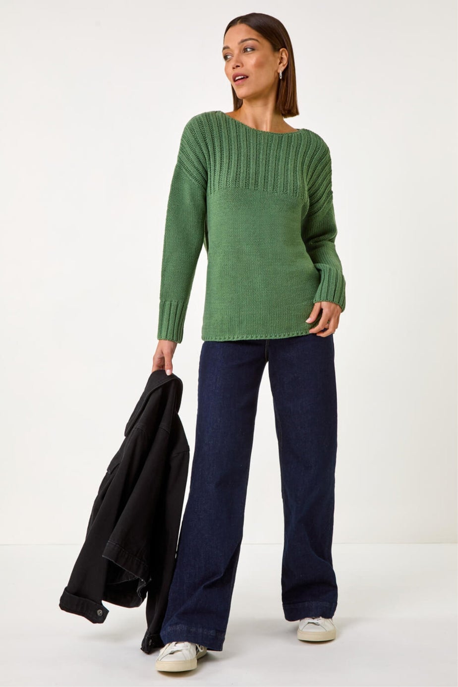 Roman Green Yoke Stitch Detail Jumper