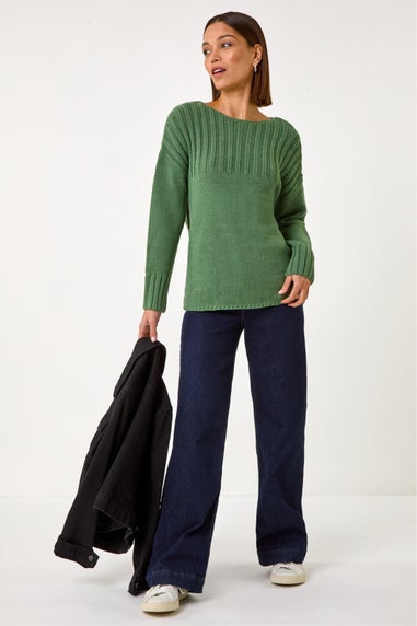 Roman Green Yoke Stitch Detail Jumper