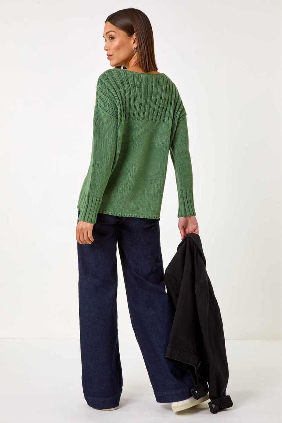Roman Green Yoke Stitch Detail Jumper